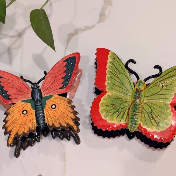 Lot of 2 Vtg Hand Painted Butterfly Napkin or Letter Holder Boho Hippie Decor - Picture 4 of 11
